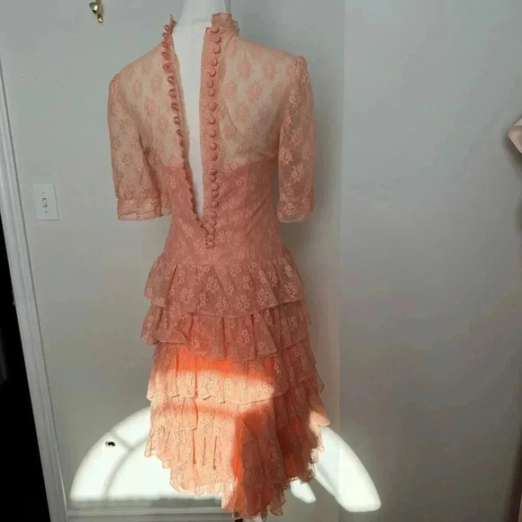 Vintage handmade peachy lace coquette dress S garden  pastel cottage - Picture 6 of 6